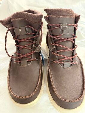 Hey Dude Men's Dark Brown Lace-Up Casual Boots with Red-Brown Laces